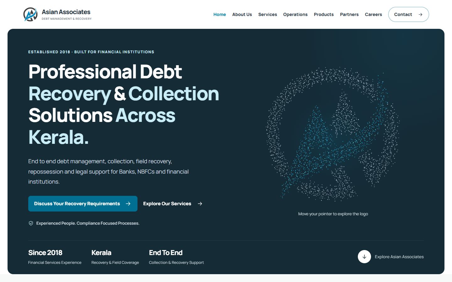 Asian Associates hero with an interactive particle logo