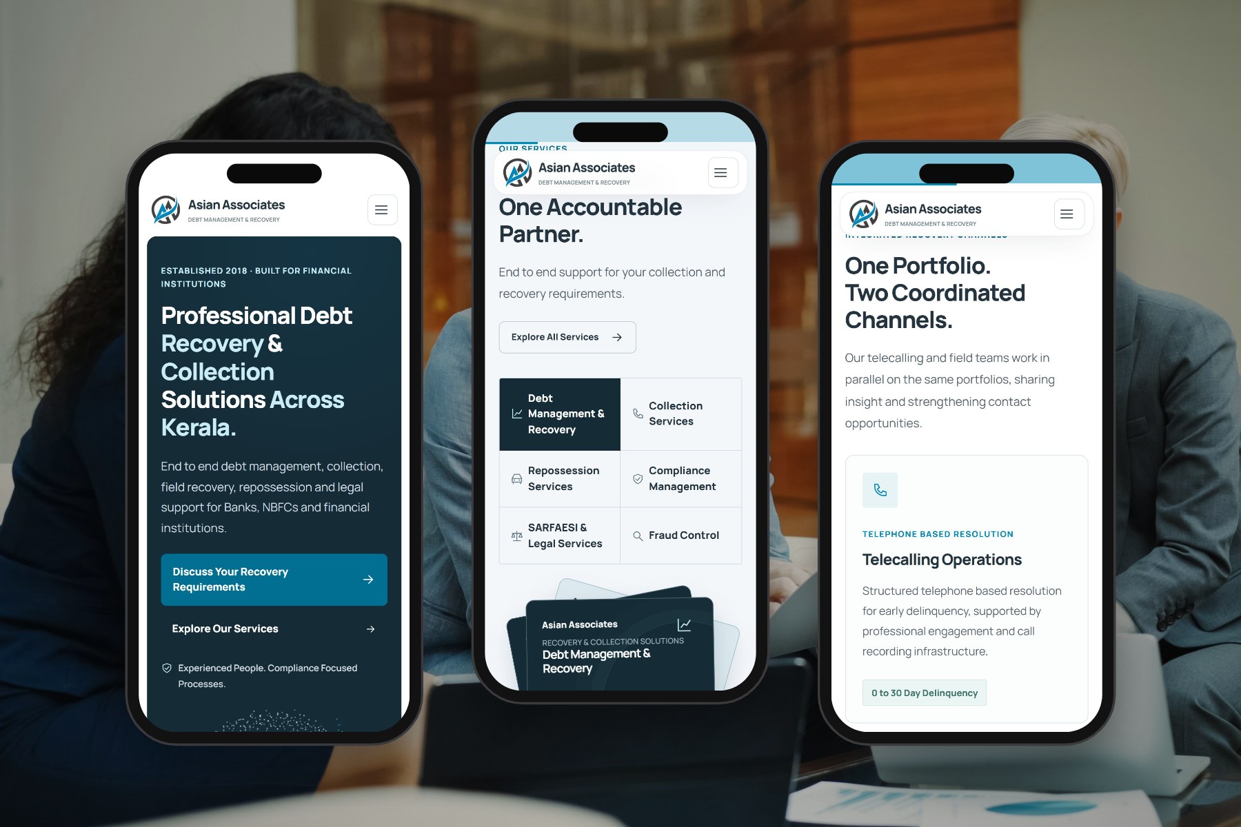 Asian Associates on three phone screens
