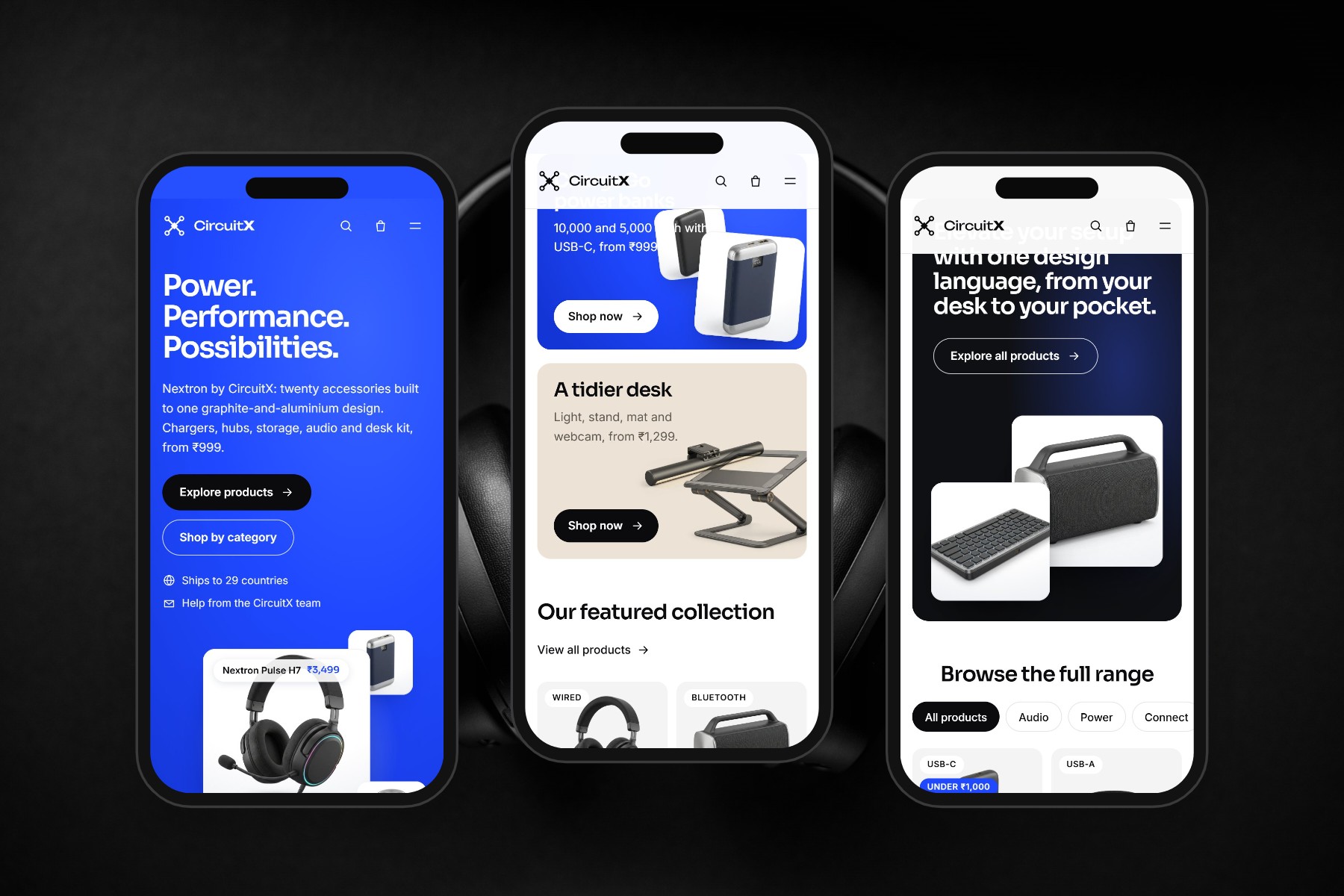 CircuitX on three phone screens