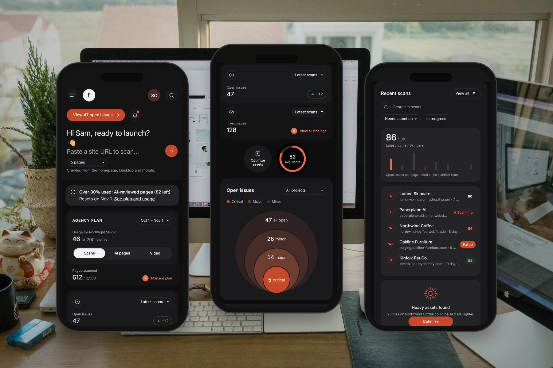 Finetooth on three phone screens