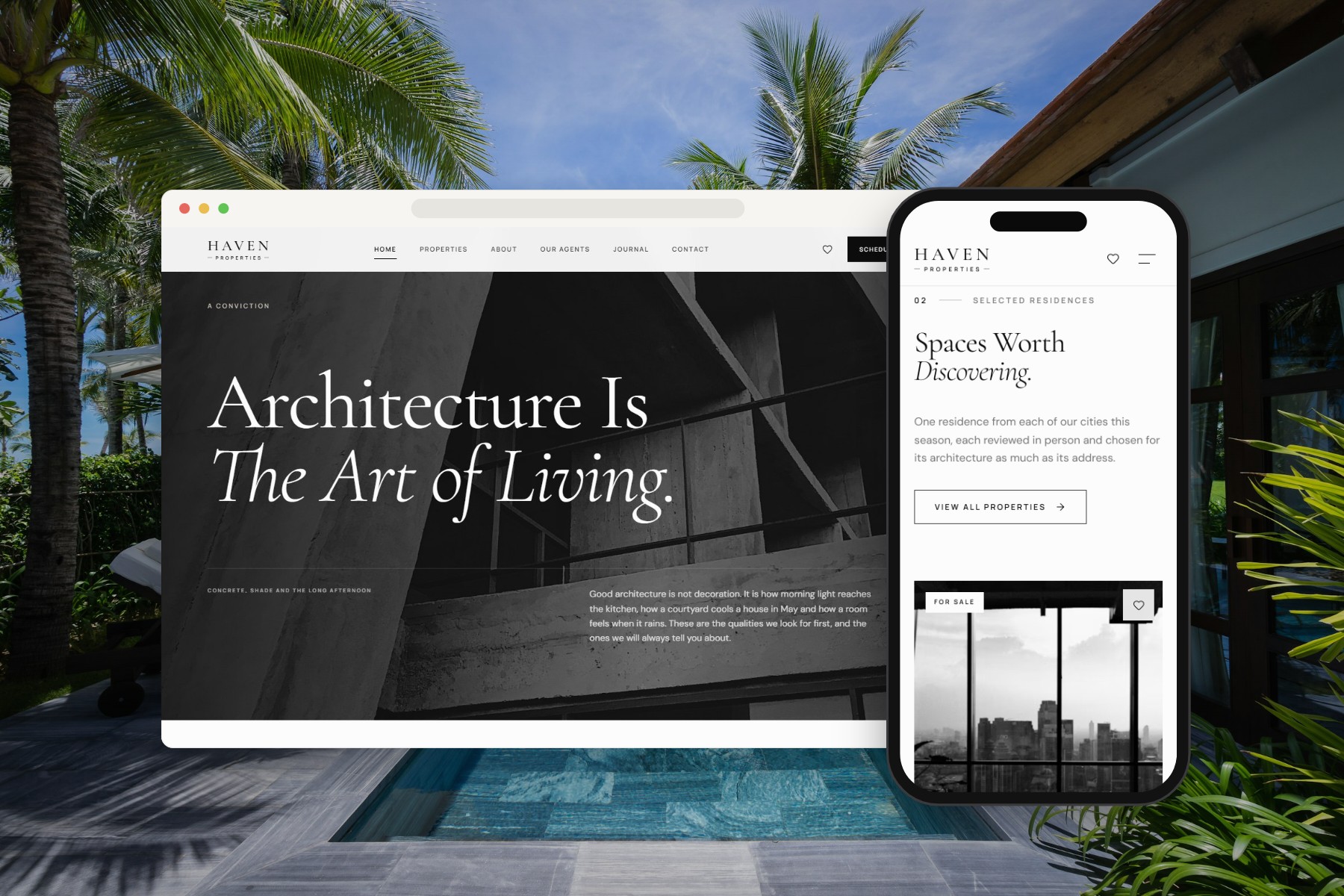 Haven Properties on desktop and phone
