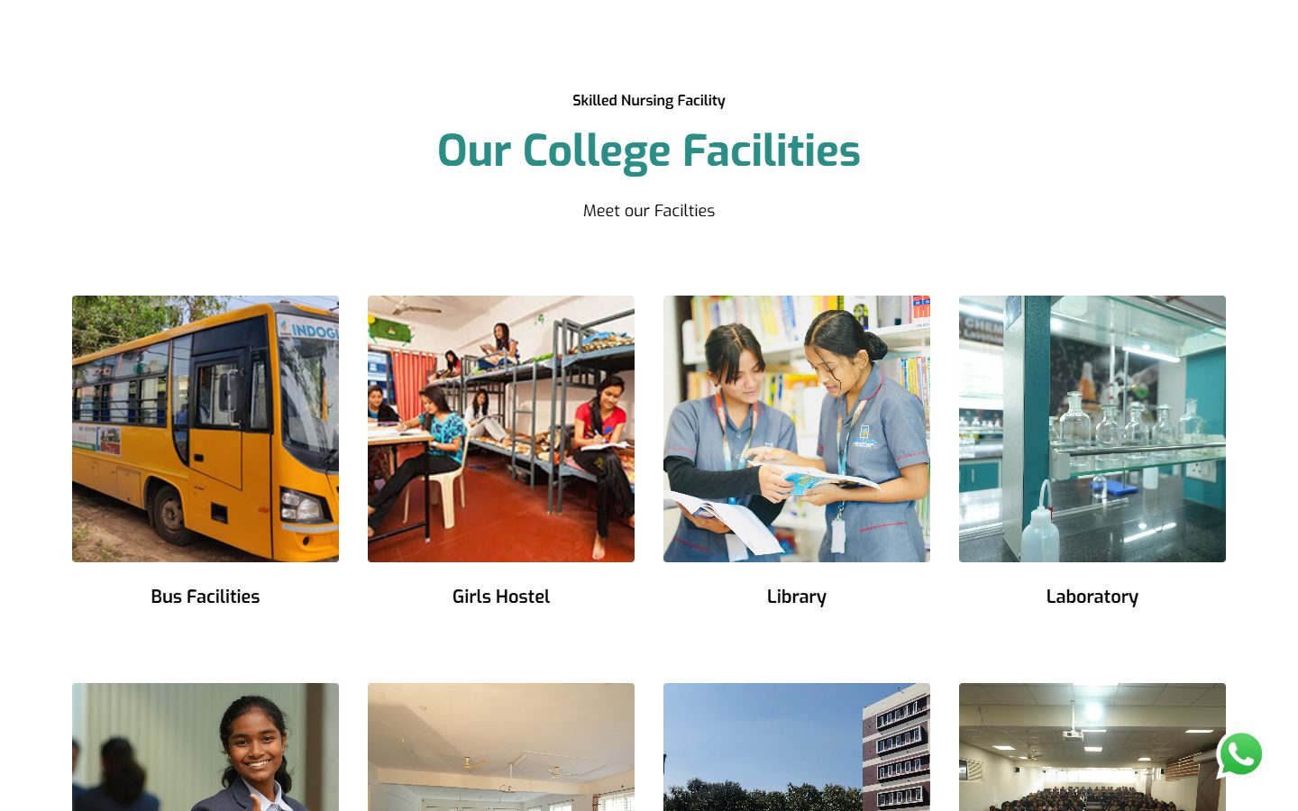 Indoglobe college facilities: bus, girls hostel, library and laboratory