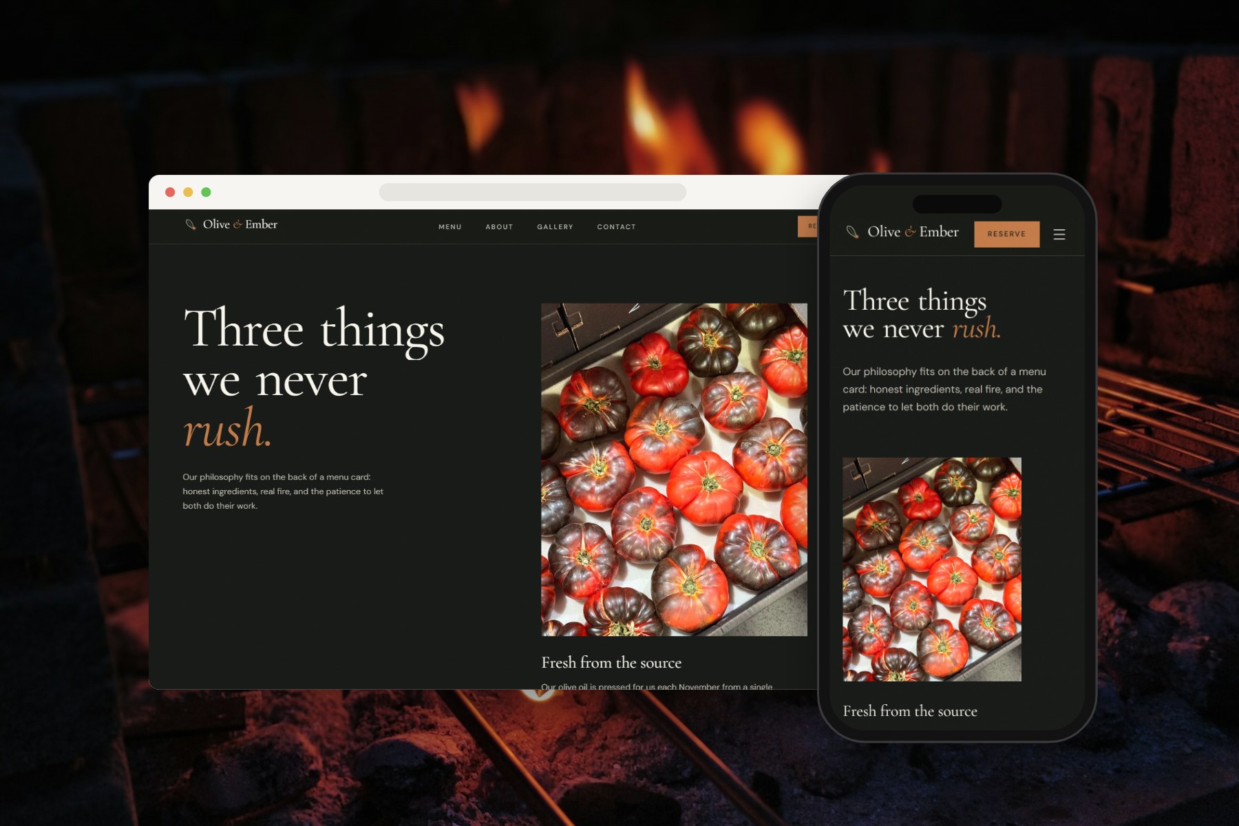 Olive & Ember on desktop and phone