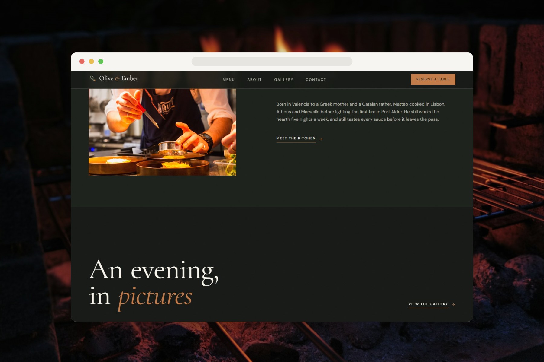 Olive & Ember in a browser window