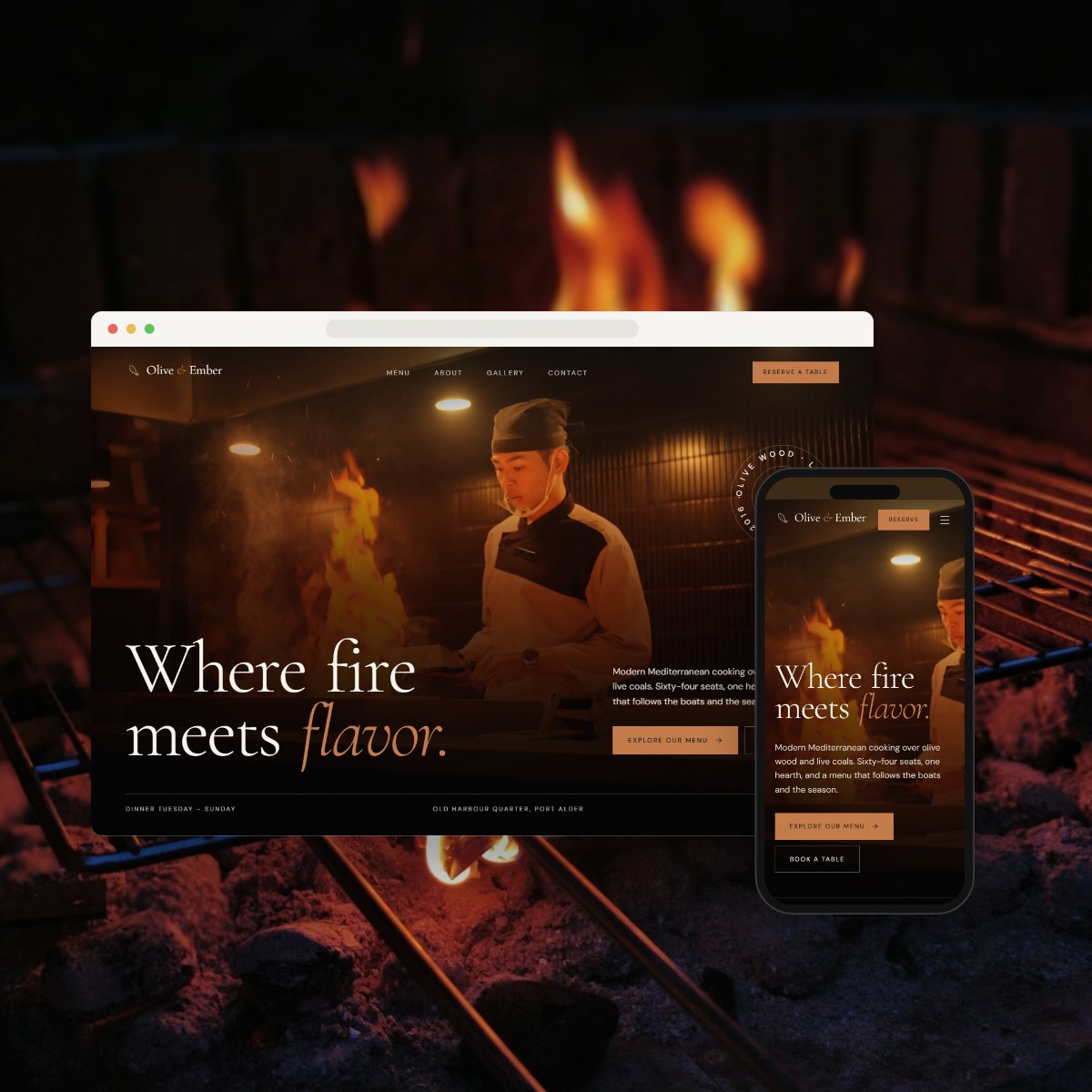 Olive & Ember, shown on a device