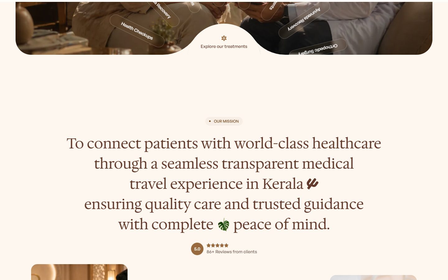 Royal Care mission statement under the curved edge of the hero
