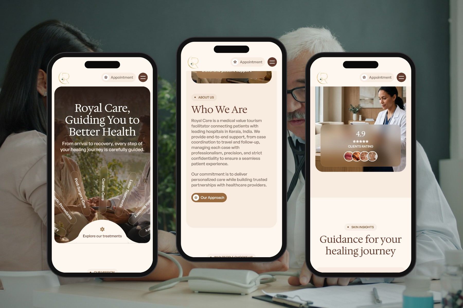Royal Care on three phone screens