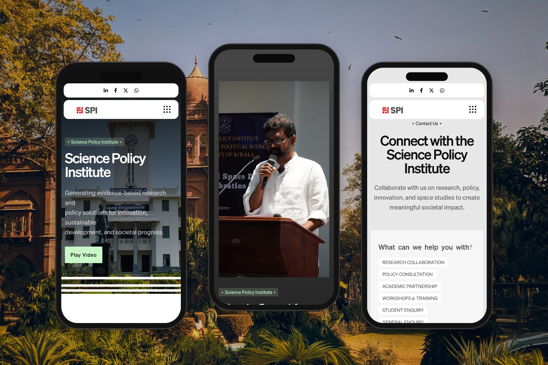 Science Policy Institute on three phone screens