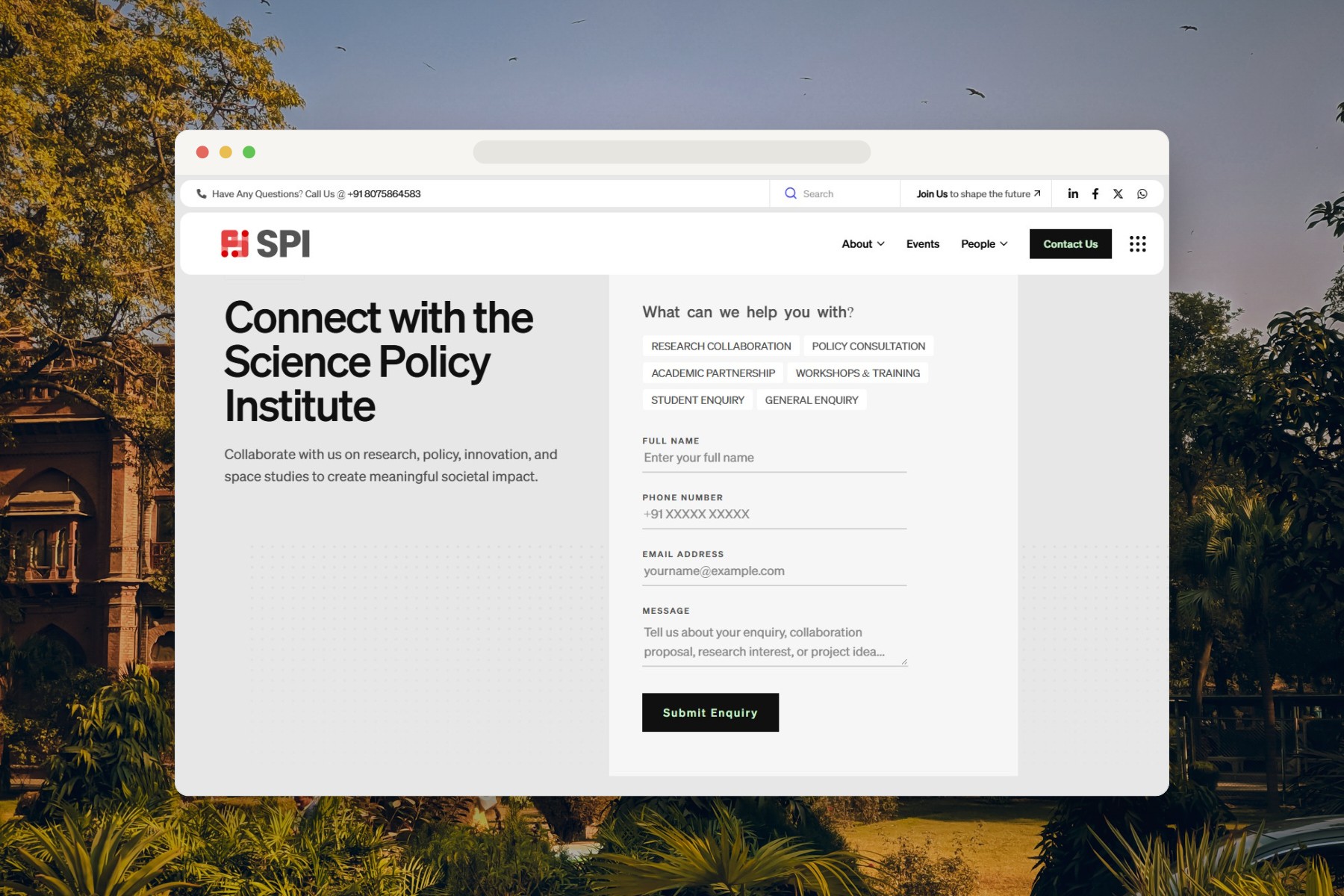 Science Policy Institute in a browser window