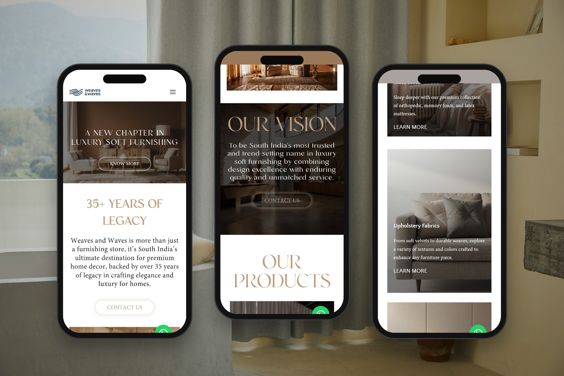 Weaves and Waves on three phone screens
